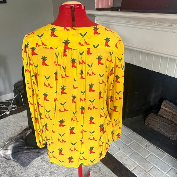 KENDRA DANDY for Anthropologie LS Blousy Top tie waist Strawberry Boots Sz 10 - Picture 4 of 11